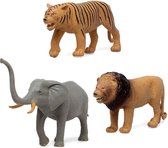 3x Plastic safari dieren speelgoed figuren 21 cm voor kinderen - Speelgoeddieren - Speelgoedfiguren - Wilde dieren - Dieren speelset safaridieren