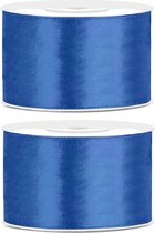 2x Hobby/decoratie marine blauw satijnen sierlinten 3,8 cm/38 mm x 25 meter - Cadeaulint satijnlint/ribbon - Marine blauwe linten - Hobbymateriaal benodigdheden - Verpakkingsmaterialen