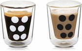 Zak!Designs Dotdot Espressobeker - Dubbelwandig - Met Lepel - 7,5 cl - Set van 2 stuks - Zwart/Wit