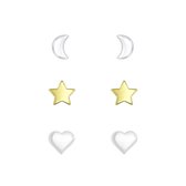 Joy|S - Zilveren oorbellen set | maan | ster (14k goudplating) | hartje