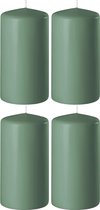 4x Groene cilinderkaarsen/stompkaarsen 6 x 15 cm 58 branduren - Geurloze kaarsen groen - Woondecoraties