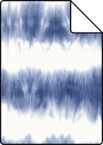 Proefstaal ESTAhome behangpapier horizontale tie-dye shibori strepen jeans indigoblauw en mat wit - 148689 - 26,5 x 21 cm