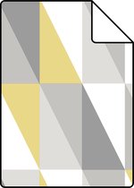 Proefstaal ESTAhome behangpapier grafische driehoeken okergeel en grijs - 138921 - 26,5 x 21 cm