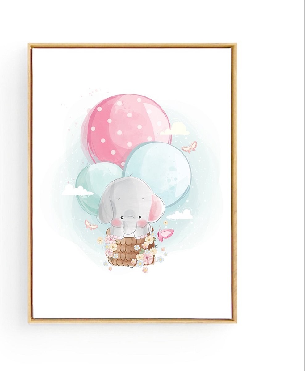 Postercity Design Canvas Poster Olifant In Luchtballon Kinderkamer 