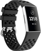 Siliconen Smartwatch bandje - Geschikt voor  Fitbit Charge 3 siliconen bandje met gaatjes - zwart - Maat: L - Horlogeband / Polsband / Armband