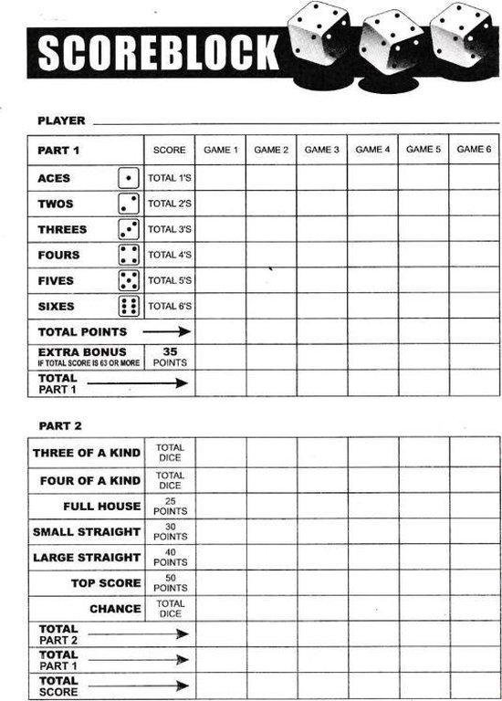 Pijlpunt Rafflesia Arnoldi mannelijk Yahtzee Scoreblok - 200 vellen | Spel voor op Reis | Scoreblock | Spelletjes  |... | bol.com
