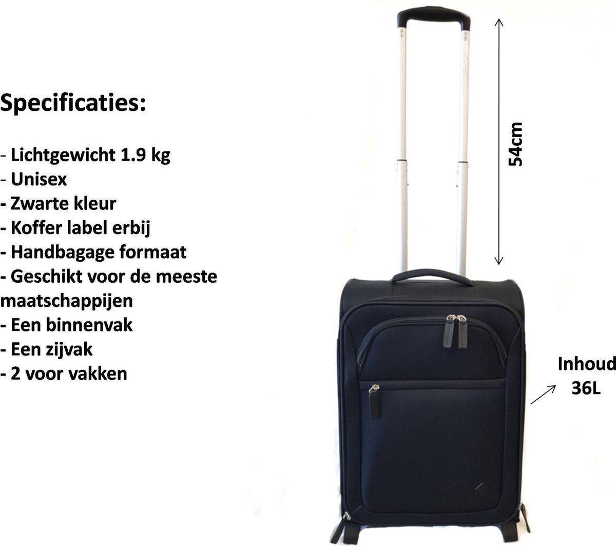 excuus Kaarsen soort Handbagage Koffer Zwart - Lichtgewicht - Cabin Size - 2 Wielen - Trolley -  Kleine... | bol.com