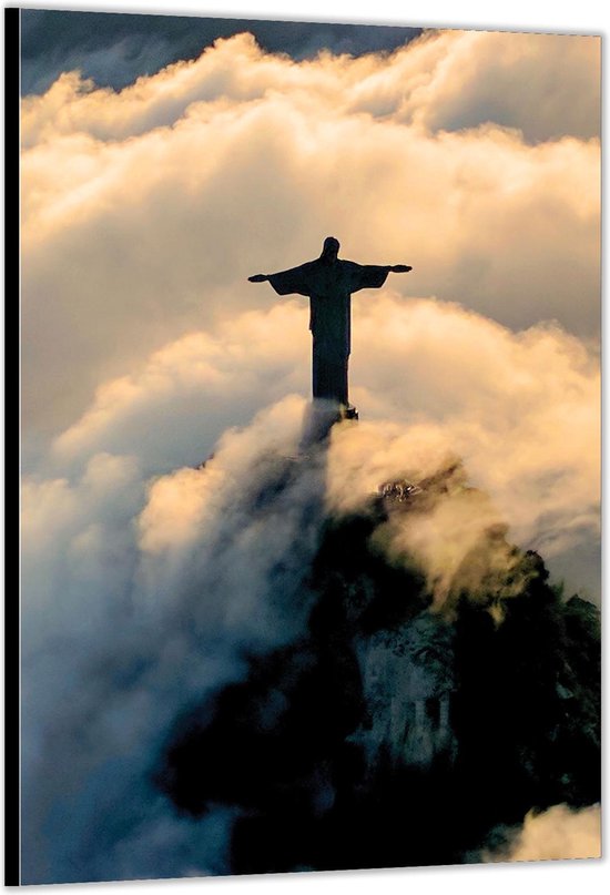 Dibond –Jezus Beeld in Rio de Janeiro– 60x90cm Foto op Aluminium (Met Ophangsysteem)