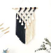 Macramé Wanddecoratie - Wandkleed Zwart/Wit - Muurkleed 25 x 50cm - Home Decoratie - Muuropknoping - Muurhanger - Wandhanger