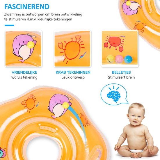 BABY ZWEMRING ORANJE- OPBLAASBARE NEKRING – ZWEMRING NEKRING VOOR ZWEM PLEZIER – ZWEMMEN-FLOAT ZWEMRING -