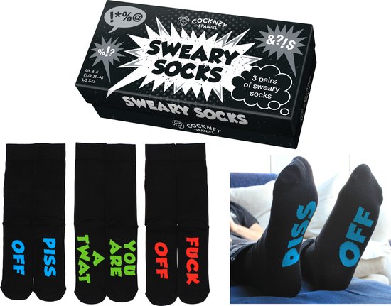 Heren Sweary sokken - 3 paar in cadeau doos - maat 39-42 - Cockney Spaniel