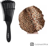 Zwarte anti klit borstel met tijgerprint satin cap| Detangling Brush with satijnen cap bonnet slaapmuts|Haarborstel | Hairbrush | Kam | Tangle Teezer | Krullend Haar | Styling | ontklit | detangler