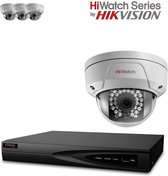 Hiwatch van HIKVISION 1080P IP-Beveiligingscamerasysteem met 4 CH Poe HD NVR en 4 x 2,1 Megapixels 1920 x 1080P Weerbestendige CCTV Vandal Proof Dome-camera, Power Over Ethernet Ki