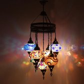 Turkse Lamp -  Hanglamp - Mozaïek Lamp - Marokkaanse Lamp - Oosters Lamp - Authentiek - Handgemaakt- Kroonluchter- Multi kleur - 7 bollen