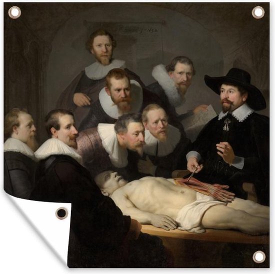 Muurdecoratie buiten De anatomische les van Dr. Nicolaes Tulp - Schilderij van Rembrandt van Rijn - 160x120 cm - Tuindoek - Buitenposter