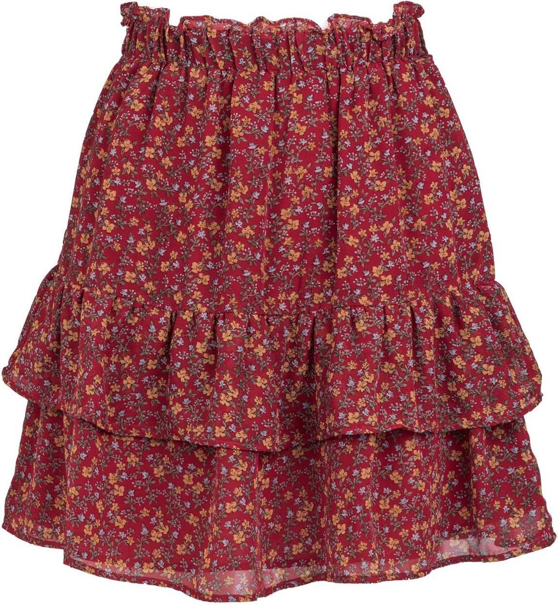 Floral ruffle skirt red