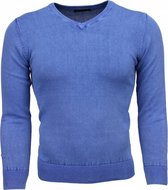 Casual Trui - Exclusive Blanco V-Hals - Blauw