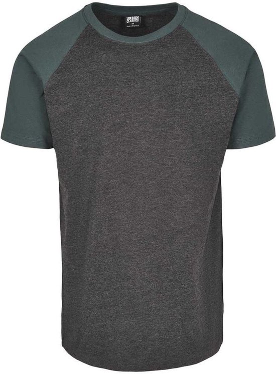 Urban Classics - Raglan Contrast Heren T-shirt - L - Grijs/Groen