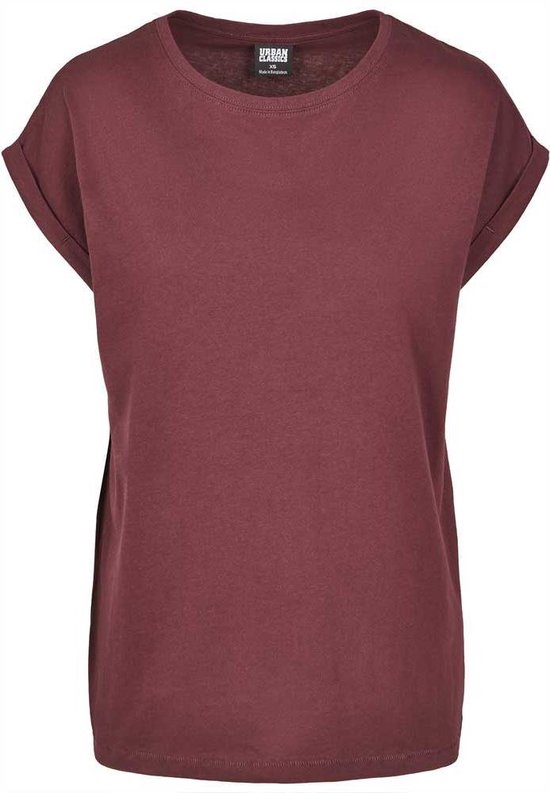 Urban Classics Extended Shoulder Dames T shirt 2XL Bordeaux rood bol