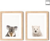 Dierenposters | Posters babykamer | 2 stuks | 30 x 40 | Dierenkoppen | IJsbeer | Koala | Kinderkamer