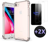 HB Hoesje Geschikt voor Apple iPhone SE 2022 & SE 2020 Transparant - Anti Shock Hybrid Back Cover & 2X Glazen Screenprotector