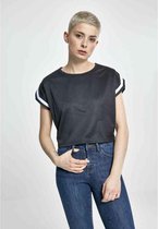 Urban Classics Dames Tshirt -XS- Short Extended Shoulder Stripes Zwart