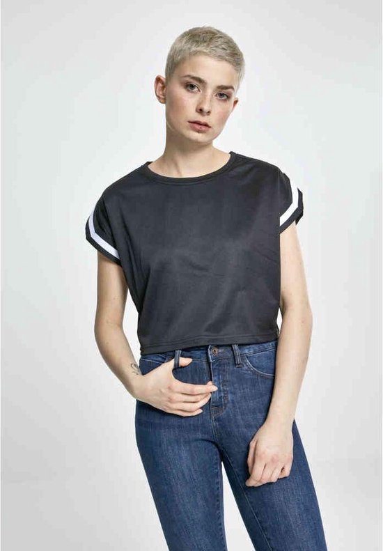 Urban Classics - Short Extended Shoulder Stripes Dames T-shirt - XS - Zwart