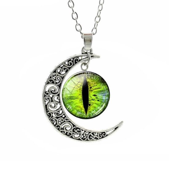 Fako Bijoux® - Ketting - Cabochon - Maan - Oog - Groen