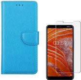 Nokia 3.1 Plus Portemonnee hoesje Turquoise met 2 stuks Glas Screen protector