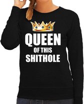 Koningsdag sweater Im the queen of this shit hole zwart voor da XS