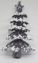 Kersthanger / kerstboompje, zwart glitter met witte kraaltjes. 16 x 9 cm Ø SET VAN 2 STUKS