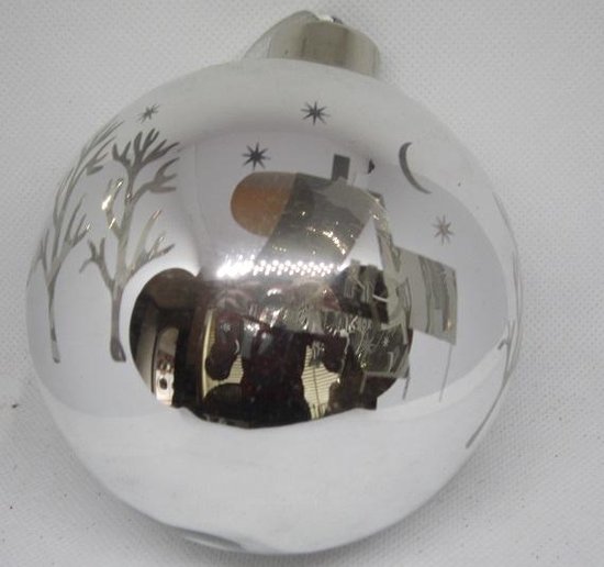 Kerstbal GLAS met LED verlichting Zilver 10 cm Ø