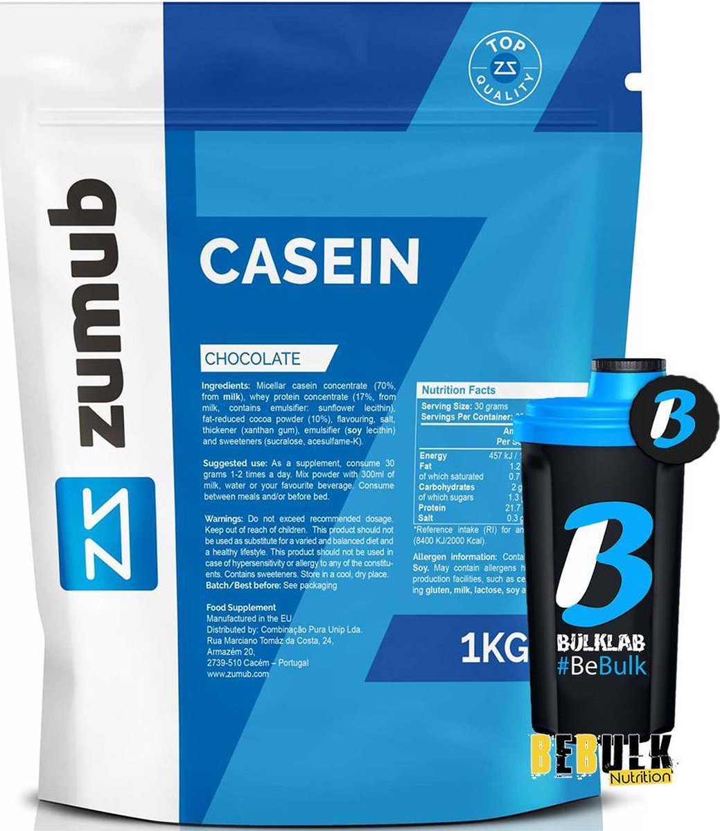 Casein Protein 1000g Zumub + Gratis Shaker | bol.com