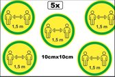 5x Corona sticker houd afstand 10x10cm geel - Corona stickers afstand houden vloer raam muur COVID-19