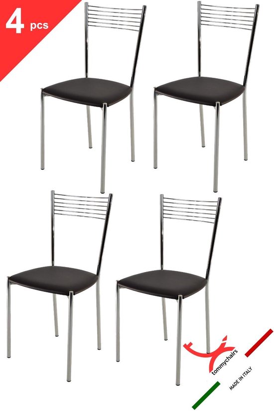 Foto: Tommychairs elegance eetkamerstoelen set van 4 chroom moka kunstleer