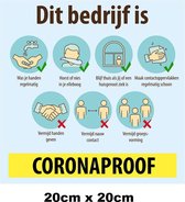 Sticker Coronaproof bedrijf 20x20cm - Corona stickers raamsticker winkel raam muur COVID-19