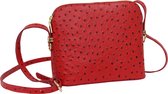 AmbraModa SL702 - Italiaanse kleine tas, crossbodytas, schoudertas van runderleer in struisvogelleer print voor vrouwen - Rood