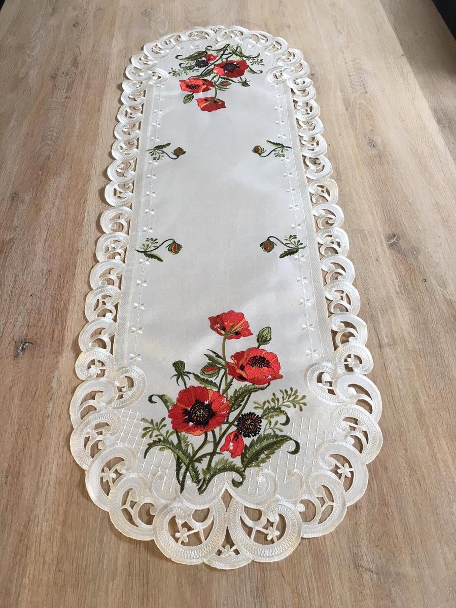 Tafelkleed - Linnenlook - Klaproos - Loper 170 x 45 cm