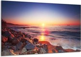 Glasschilderij Zonsondergang aan zee - 120 x 70 cm