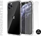 Iphone 11 Pro Max Hoesje Transparant TPU Siliconen Soft Case + 2X Tempered Glass Screenprotector