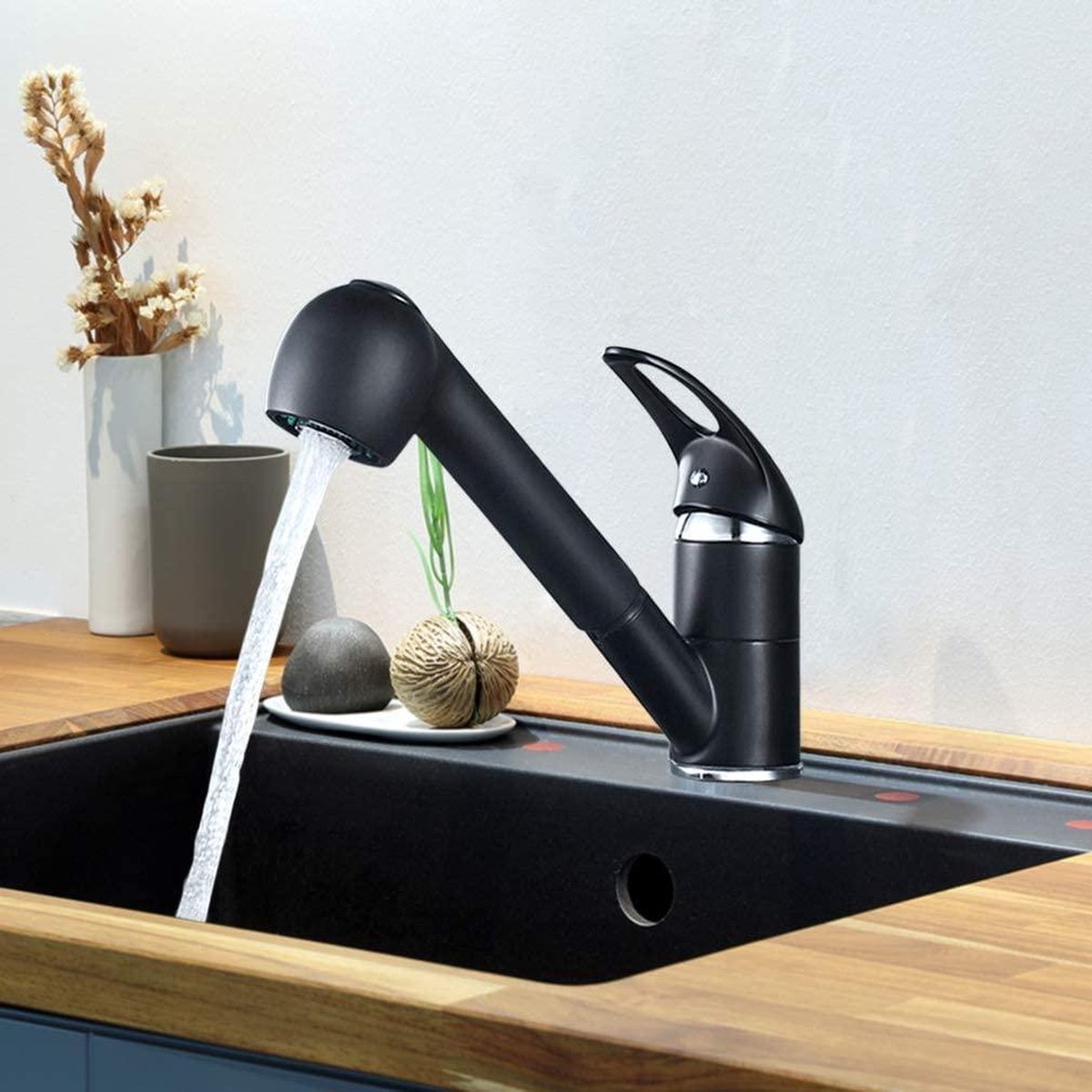 Vips Keukenkraan, Zwart met uittrekbare sproeikop incl 2 waterstanden