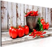 Schilderijen Op Canvas - Schilderij - Red Vegetables (1 Part) Wood Narrow 120x40 - Artgeist Schilderij