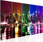 Schilderijen Op Canvas - Schilderij - Rainbow New York (5 Parts) Narrow 225x90 - Artgeist Schilderij