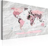 Schilderijen Op Canvas - Schilderij - World Map: Pink Continents 120x80 - Artgeist Schilderij