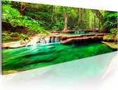 Schilderijen Op Canvas - Schilderij - Emerald Waterfall 150x50 - Artgeist Schilderij