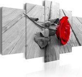 Schilderijen Op Canvas - Schilderij - Rose on Wood (5 Parts) Wide Red 200x100 - Artgeist Schilderij