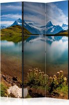 Kamerscherm - Scheidingswand - Vouwscherm - Lake with mountain reflection, Switzerland [Room Dividers] 135x172 - Artgeist Vouwscherm