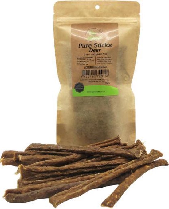 Paw Natural Puur Herten Vlees Sticks Snacks voor Honden, Training Traktaties Beloningen 150 gr. Graan en Glutenvrij Naturel Hondenvoer voor dieren,  alle rassen.