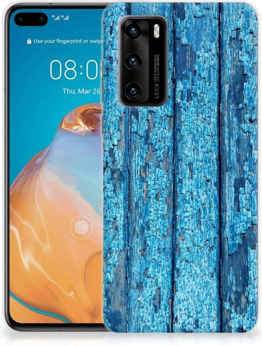 Huawei P40 Bumper Hoesje Wood Blue