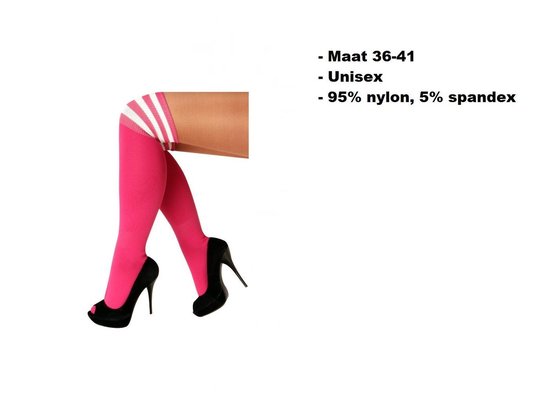 Lange sokken fluor roze met witte strepen - - kniekousen overknee kousen... | bol.com
